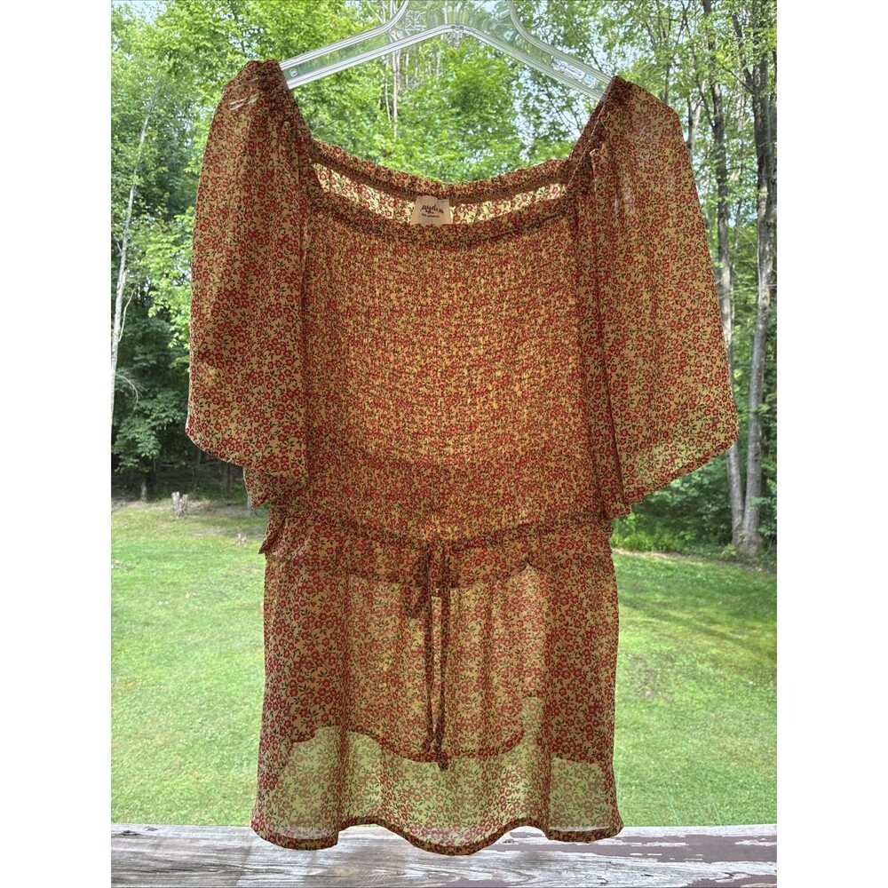 Hayden Los Angeles Womens XL Flower Peasant Top Orange Earthy Boho